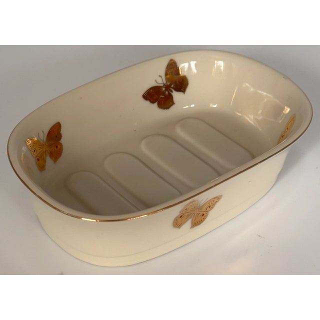1980s LastChance!1970's Akahashi Japan Gold Gilt Porcelain Butterfly Motif Soap Dish For Sale - Image 5 of 12
