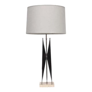 1960s Tall Maurizio Tempestini Chrome & Travertine "Geometric" Table Lamp For Sale