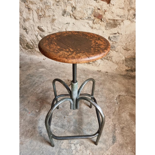 Wood Vintage Industrial French Stool from Heliolith, 1950s For Sale - Image 7 of 18