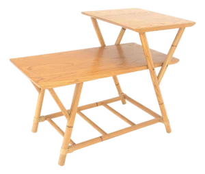 Heywood Wakefield Bamboo Rattan Solid Chestnut Blond Step Table Mid Century MINT
