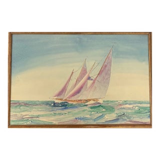 Yacht Racing 1927 Watercolor by Frederic Soldwedel (1886-1958) For Sale