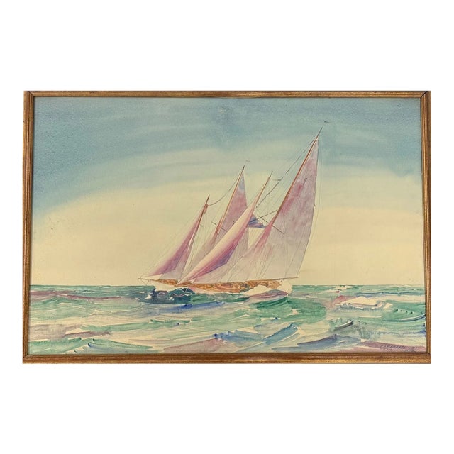 Yacht Racing 1927 Watercolor by Frederic Soldwedel (1886-1958) For Sale