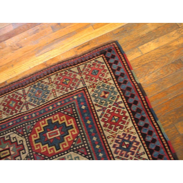 1900s Multicolor Hexagonal Antique Caucasian Kazak Rug 4' X 9' Handknotted Wool Carpet For Sale - Image 4 of 5