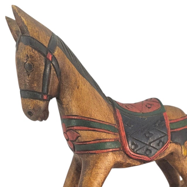 Brown Mid-Century Mexican Folk Art Hand-Carved Polychrome Wooden Rocking Horse For Sale - Image 8 of 16