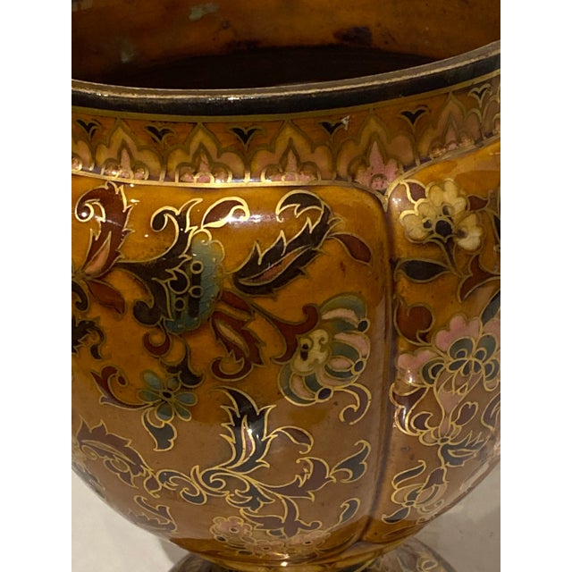 Zsolnay Porcelain Faience Hand-Painted Floral Cloisonne-Style Vase For Sale - Image 10 of 13