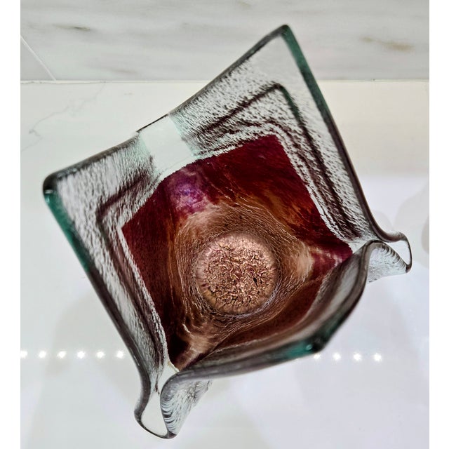 Pair Jones Glassworks Sculptural Art Glass Vases – Pink Copper Aventurine, Mid-Century Style For Sale - Image 9 of 13