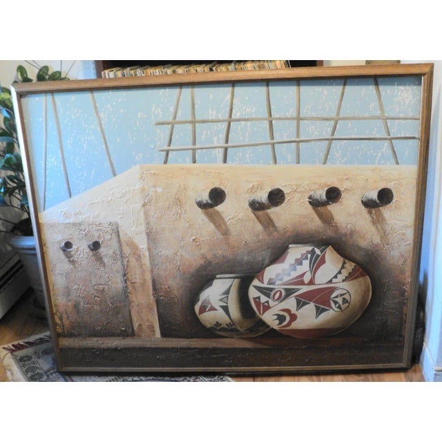 Vintage Signed a Dumas Large African or Western Native Theme Oil Painting. It measures "52.50 wide "42.50 tall and "1.75...