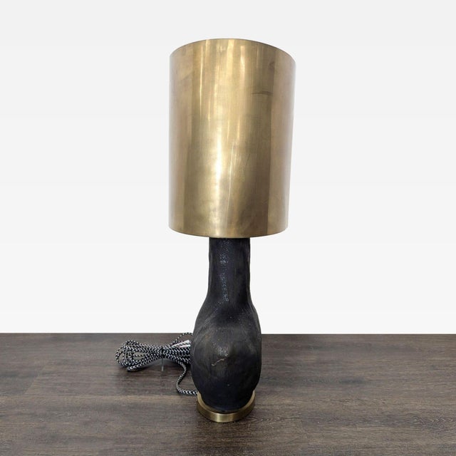 Visual Comfort Visual Comfort Armato Modern Black Table Lamp With Brass Shade For Sale - Image 4 of 8