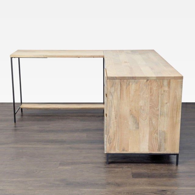 2010s West Elm L-Shaped Wood and Metal Desk With Storage Drawers For Sale - Image 5 of 9