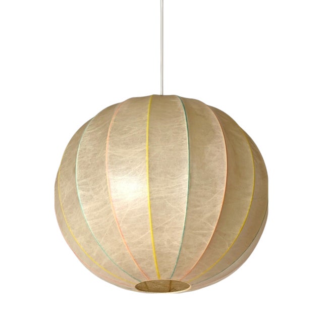 Large Mid-Century Modern Beige Round Cocoon Pendant Light by Achille Castiglioni for Hille, Italy, 1960s For Sale
