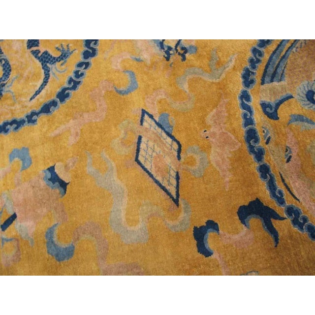 Stunning Gold Background Color With Cute Details of Chinese Culture Antique Rug For Sale - Image 4 of 9