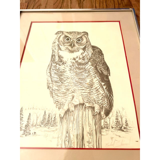 Rustic 1970s Vintage Signed ÄúOwlÄù Print by Michael Shannon 11/500, Framed For Sale - Image 3 of 12