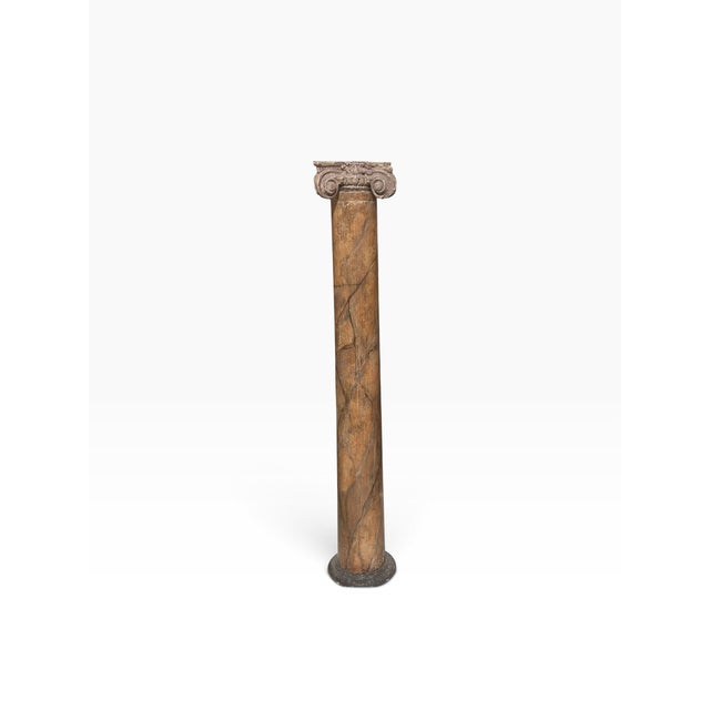 Neoclassical Antique Neoclassical Corinthian Column in Faux Marble Painted Wood For Sale - Image 3 of 5