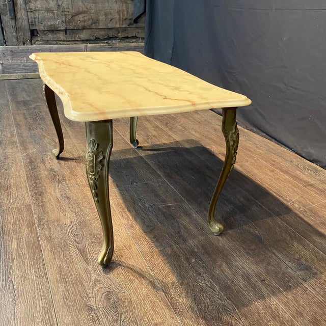 Metal French Midcentury Louis XV Marble Top Coffee Table For Sale - Image 7 of 8