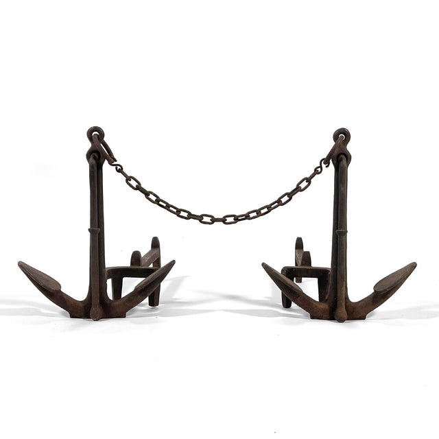 American American Cast Iron Anchor Andirons (Pair) For Sale - Image 3 of 10