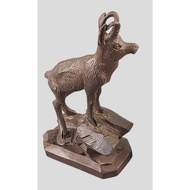 Late 19th Century Antique Late 19th Century Black Forest Hand Carved Pair Alpine Goat - Ram- Buck Wood Sculptures - a Pair For Sale - Image 5 of 7