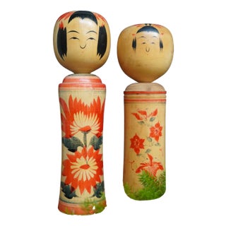 Vintage Traditional Narugo Kokeshi by Yusa Fukuju and Sakurai Shoji, Japan, 1950s, Set of 2 For Sale