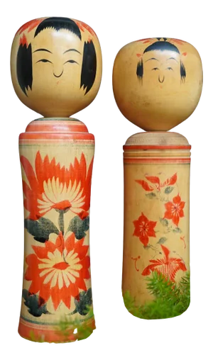Vintage Traditional Narugo Kokeshi by Yusa Fukuju and Sakurai Shoji, Japan, 1950s, Set of 2