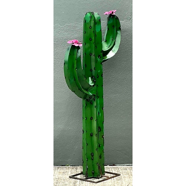 Vintage Torched Metal Standing Cactus For Sale - Image 11 of 12