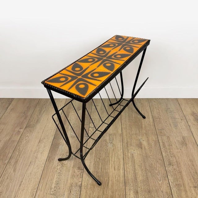 Metal Vintage Magazine Rack in Orange Ceramic and Metal, 1970s For Sale - Image 7 of 7