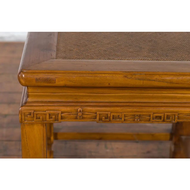 Chinese Early 20th Century Side Table with Carved Apron and Woven Rattan Top For Sale - Image 11 of 13