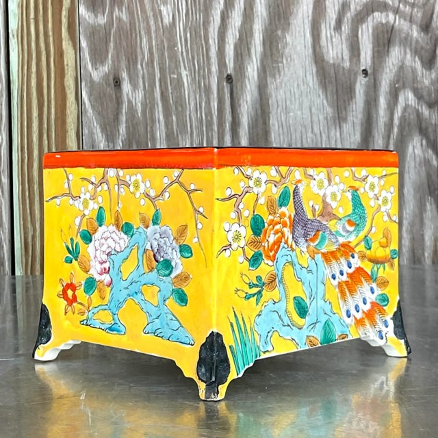 Enhance your interior with our Vintage Asian Glazed Ceramic Cache Pot, blending Eastern artistry with American...