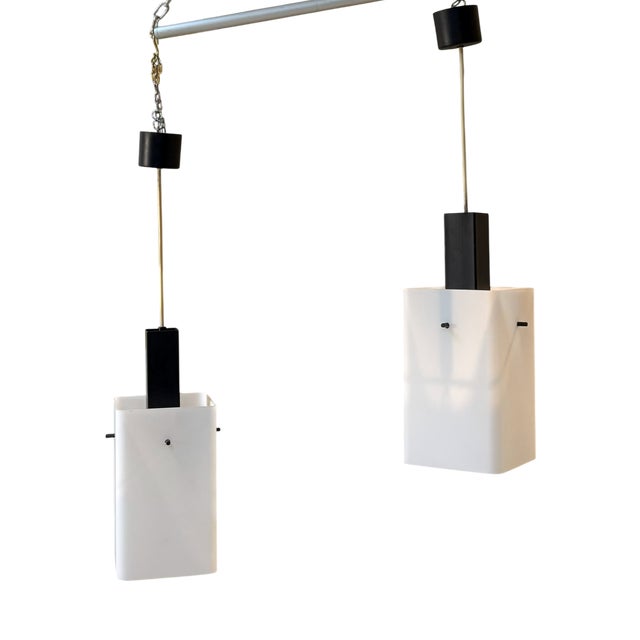 Vintage Opal Glass and Metal Pendant Lamps from Stilux Milano, 1960s, Set of 2 For Sale