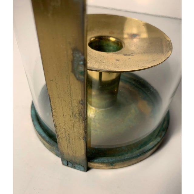 Metal Tommi Parzinger Candle Stick Holder with Original Hurricane Glass For Sale - Image 7 of 8