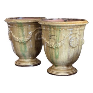 Pair of French Anduze Planters Flame 7” X 9” by La Madeleine For Sale