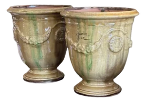 Pair of French Anduze Planters Flame 7” X 9” by La Madeleine