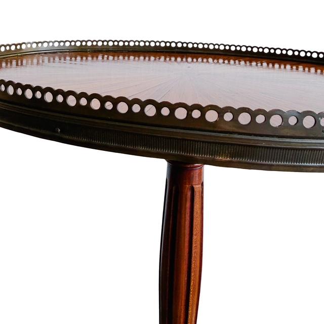 Antique French Neoclassical Mahogany Sunburst Inlaid Oval Side Table With Pierced Brass Gallery, Circa 1900 For Sale - Image 10 of 14