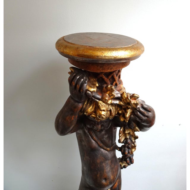 Brown Italian Gilded and Carved Wooden Cherub Pedestal Plant Stand, 1970s For Sale - Image 8 of 18