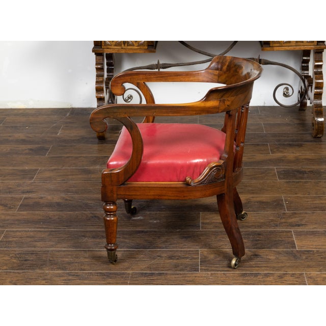 English Regency Period 19th Century Mahogany Horseshoe Back Upholstered Armchair For Sale - Image 9 of 11
