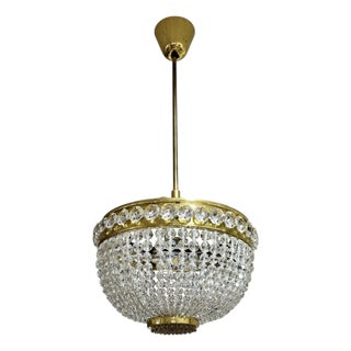 French Empire Style Crystal Basket Pendant Light, 1950s For Sale