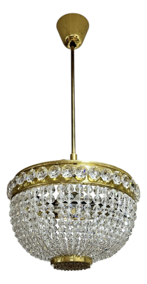 French Empire Style Crystal Basket Pendant Light, 1950s