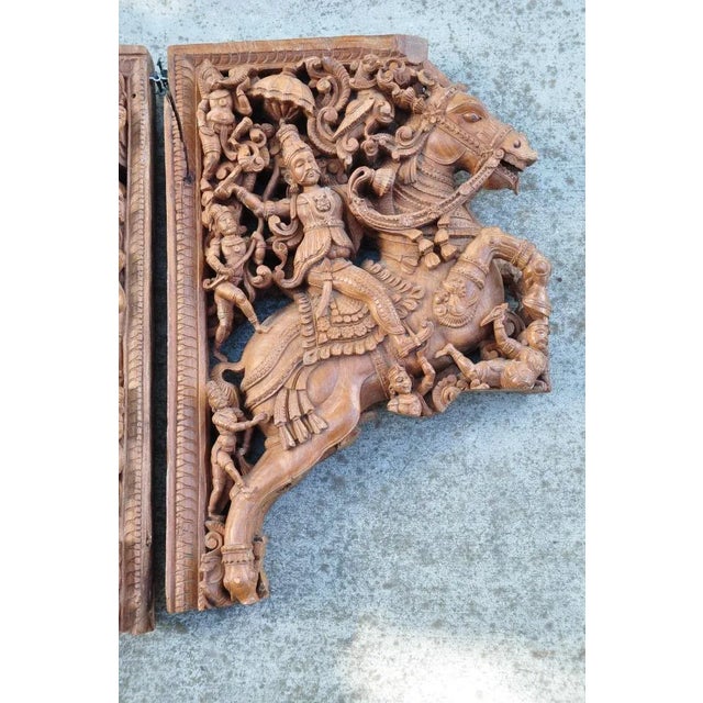 Late 19th Century Pair of Sandalwood Architectural Bracket Depicting a Warrior on Horseback For Sale - Image 5 of 13
