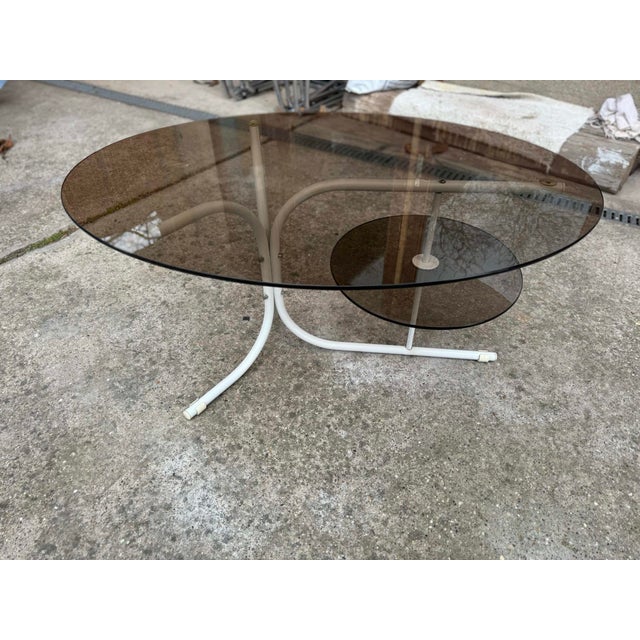 1990s Coffee Oval Table with Metal Legs and Smoky Glass Top, 1990s For Sale - Image 5 of 10