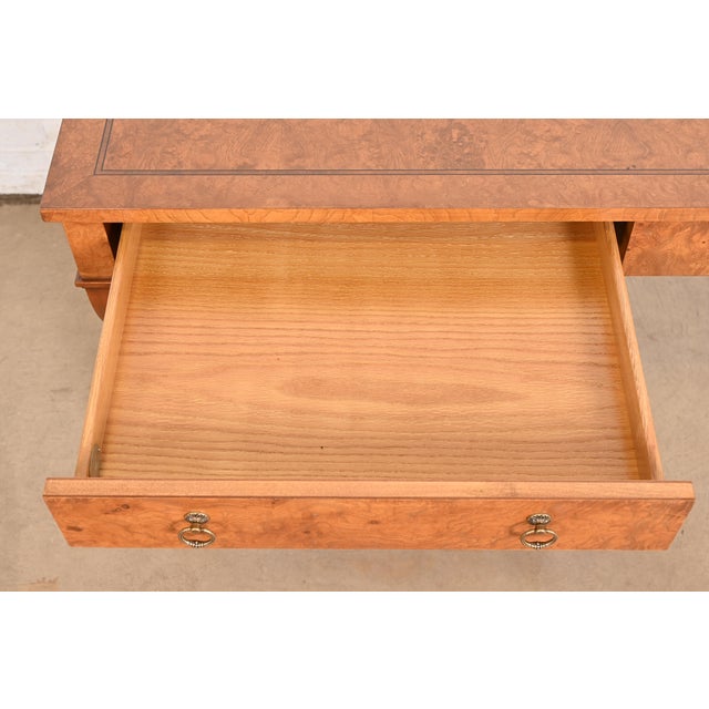 Baker Furniture Regency Burl Wood Writing Desk or Library Table, Newly Refinished For Sale In South Bend - Image 6 of 12