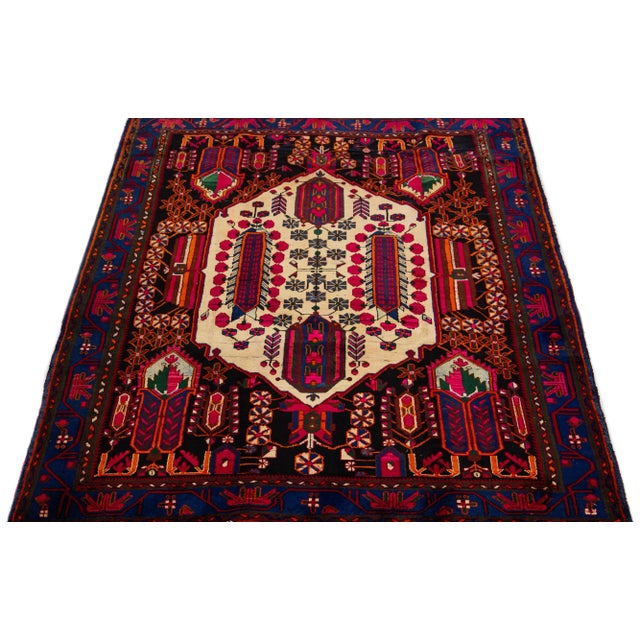 Persian 1960s Vintage Persian Bidjar Handmade Medallion Navy Blue Wool Rug For Sale - Image 3 of 6