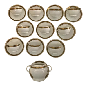 Black and Gold Fraureuth Germany Art Deco Coffee / Tea Set of 10