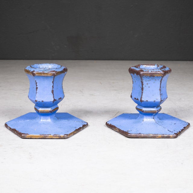 Early 20th Century Vintage Solid Steel Candlestick Holders c.1940 For Sale - Image 5 of 7