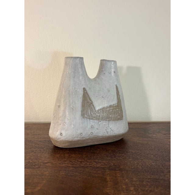 Mid Century American Studio Pottery Double Bud Vase by Frances Simches For Sale - Image 4 of 8