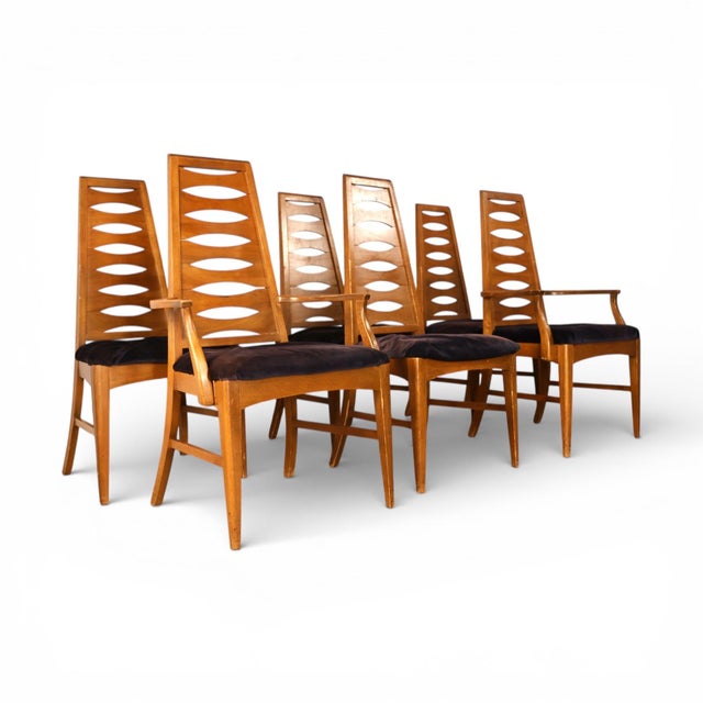 Mid-Century Modern Young Manufacturing Attributed Cat Eye Vintage Mid Century Modern Set of 6 Dining Chairs C. 1960s For Sale - Image 3 of 6