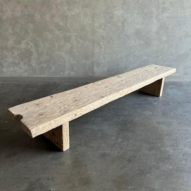 Mid-Century Modern Vintage Wood Plank Bench For Sale - Image 3 of 9