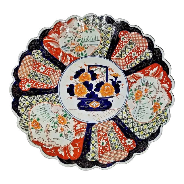 Antique Late 19th Century Japanese Imari Scalloped Charger Bowl For Sale