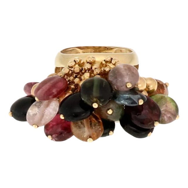 Sonia B. Multi-Color Gem 14k Gold Dangle Cluster Bead Ring For Sale