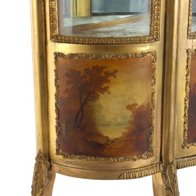 Late 19th Century French Louis XVI Style Vernis Martin Decortated Gilt Wood & Ormolu Vitrine C1890 For Sale - Image 5 of 17