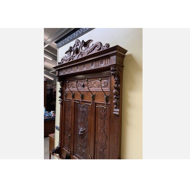 Brown Antique Neo-Renaissance Walnut Wardrobe, 1880 For Sale - Image 8 of 11