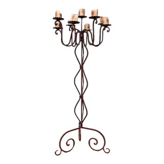 Jan Barboglio Hand-Forged Rust Patina Iron 9-Light Floor Candelabra For Sale