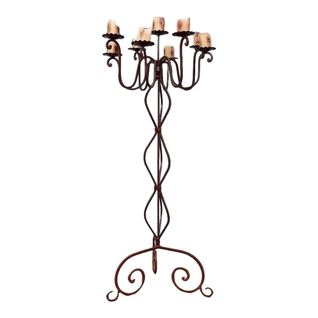 Jan Barboglio Hand-Forged Rust Patina Iron 9-Light Floor Candelabra For Sale